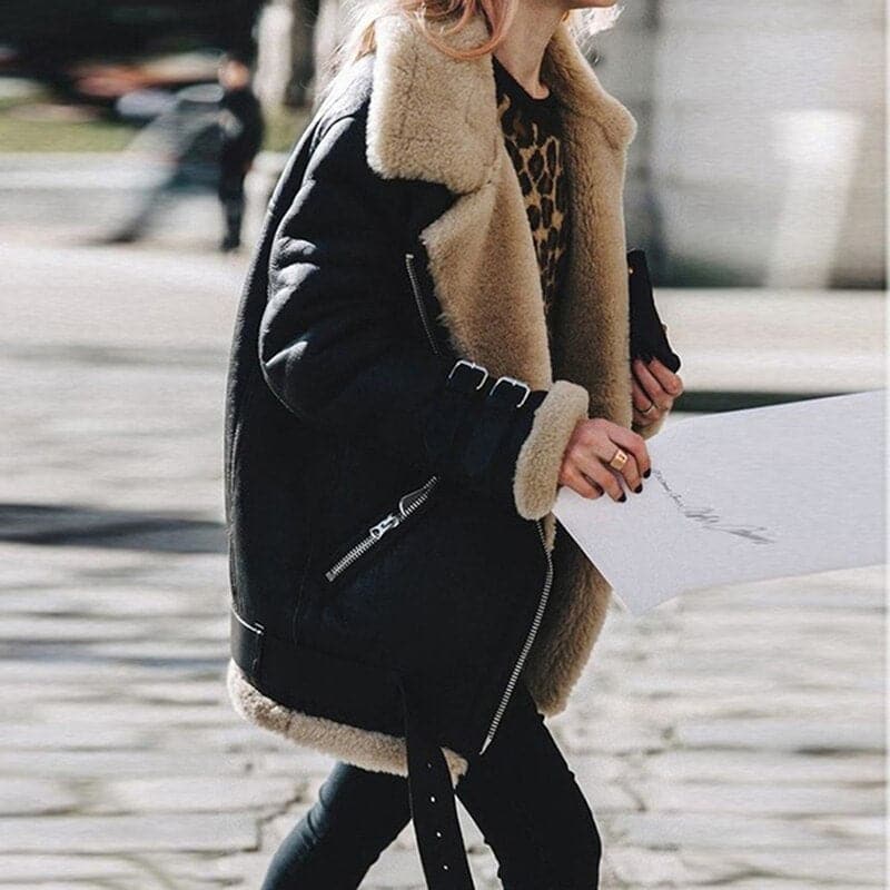 Women’s Aviator Jacket – Shearling Lined – Relaxed Fit – Buckle Trim – Zipper Front