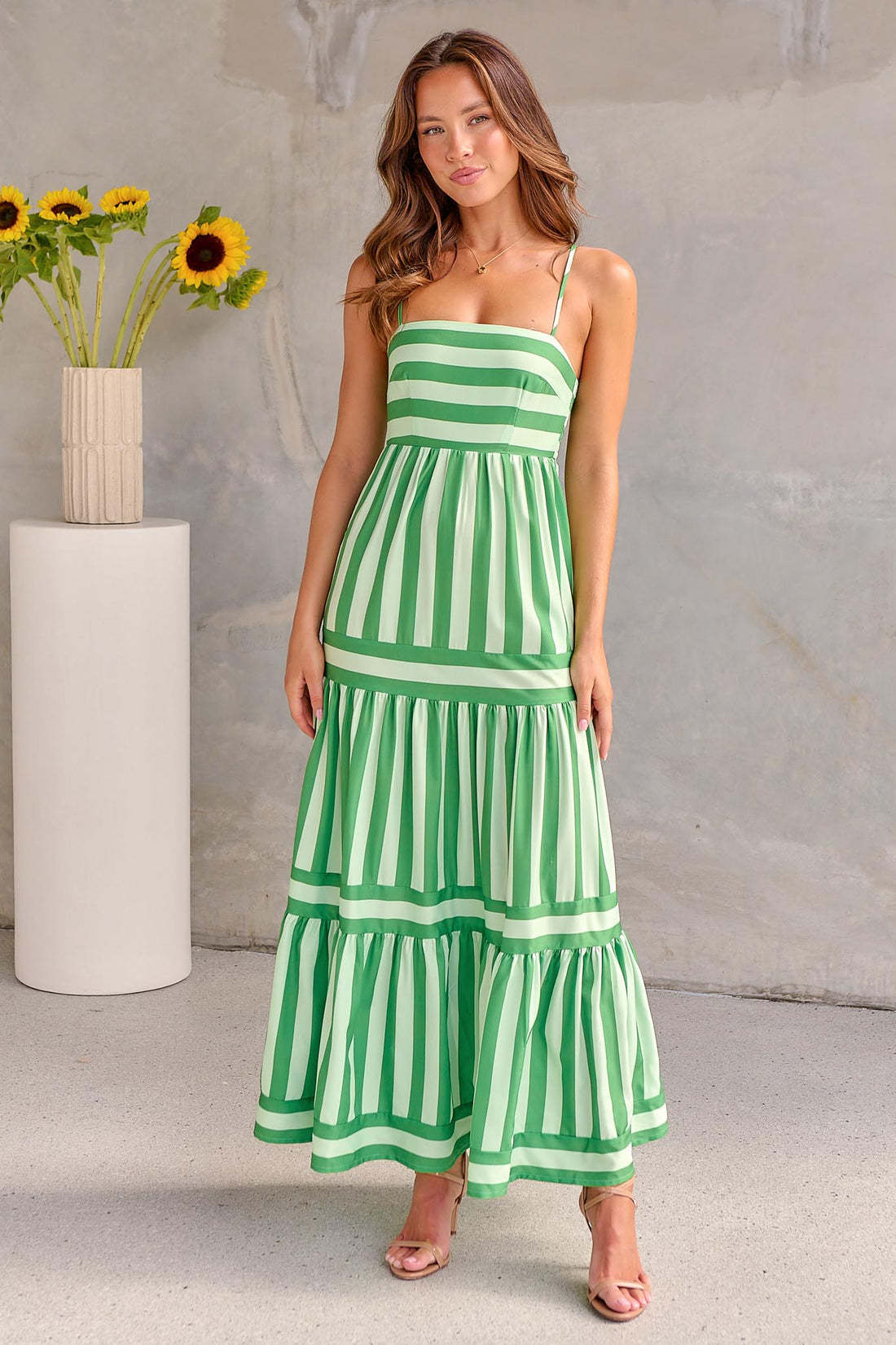 Striped Floral Maxi Dress