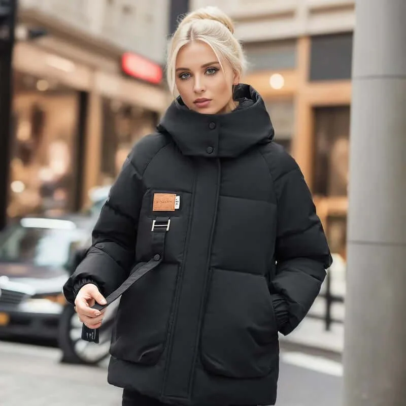 Women’s Quilted Jacket – Oversized Fit – Insulated Mid Length – Detachable Hood