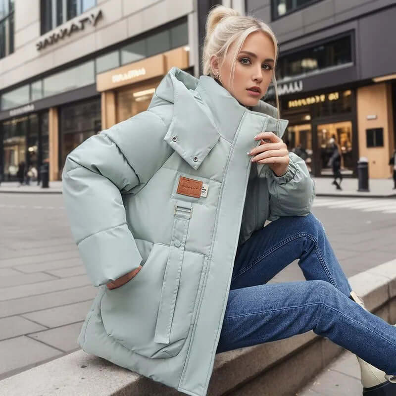 Women’s Quilted Jacket – Oversized Fit – Insulated Mid Length – Detachable Hood