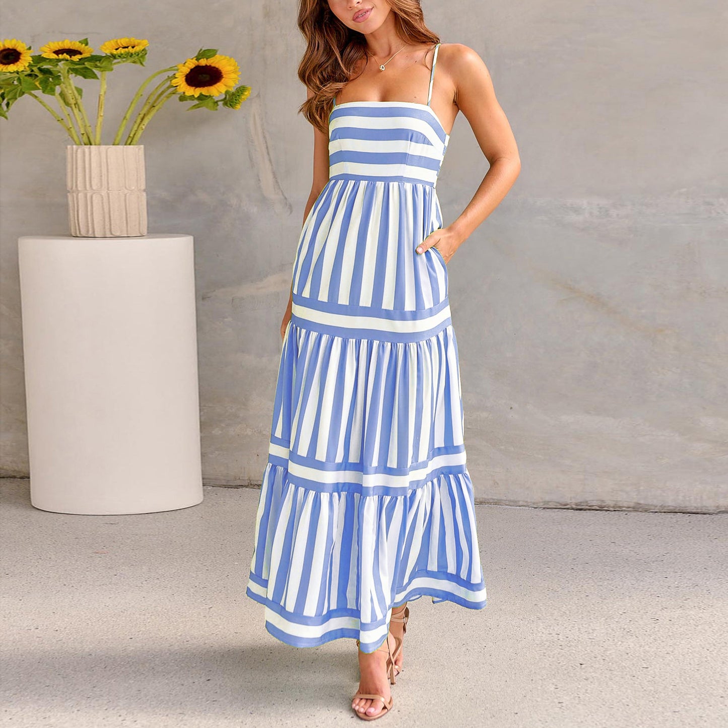 Striped Floral Maxi Dress
