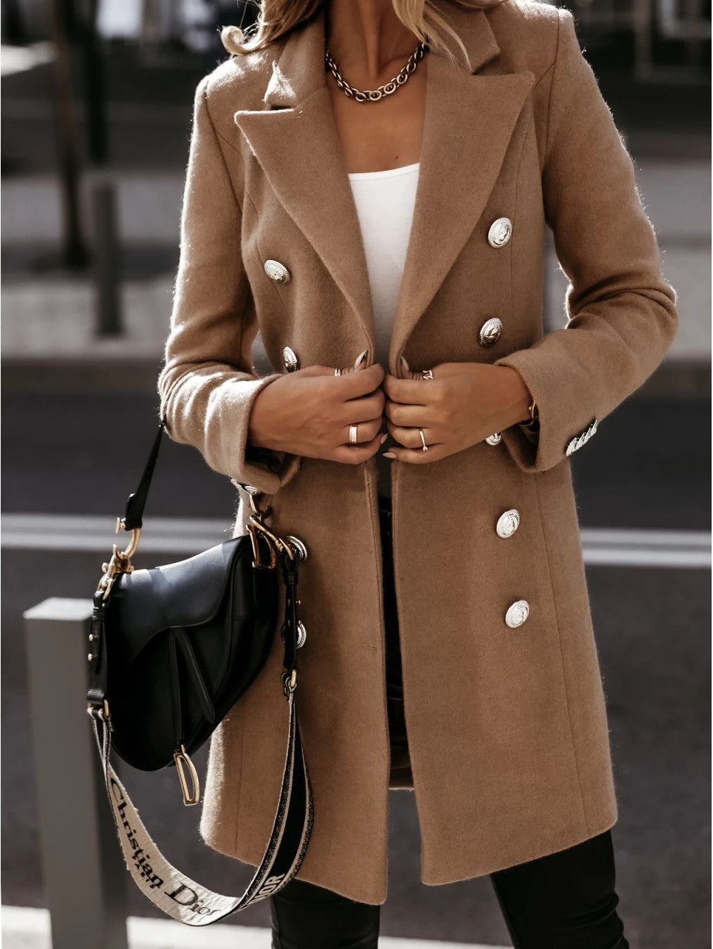 Women’s Blazer Coat – Tailored Fit – Wool Feel – Double-Breasted – Suit Collar