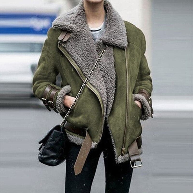 Women’s Aviator Jacket – Shearling Lined – Relaxed Fit – Buckle Trim – Zipper Front