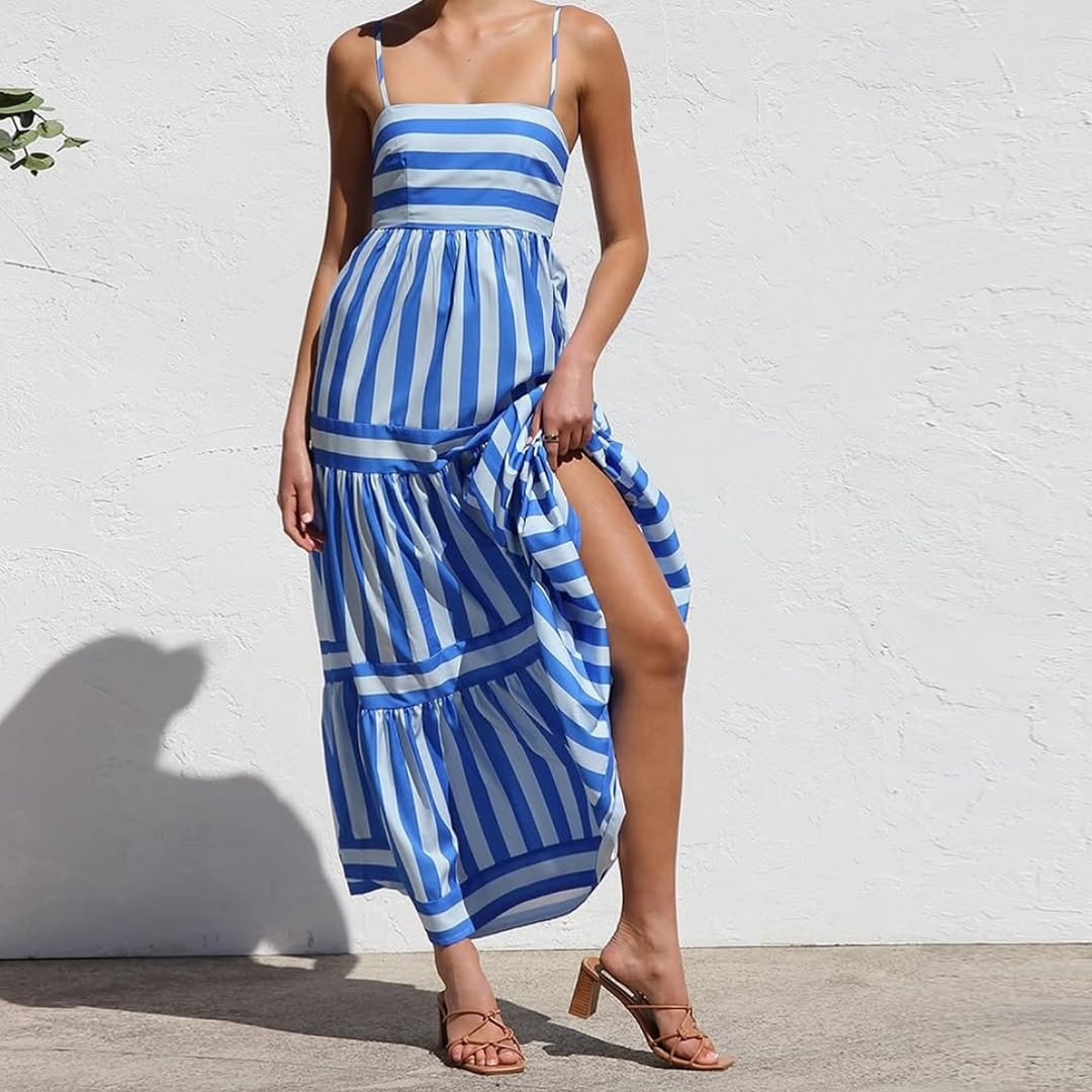 Striped Floral Maxi Dress
