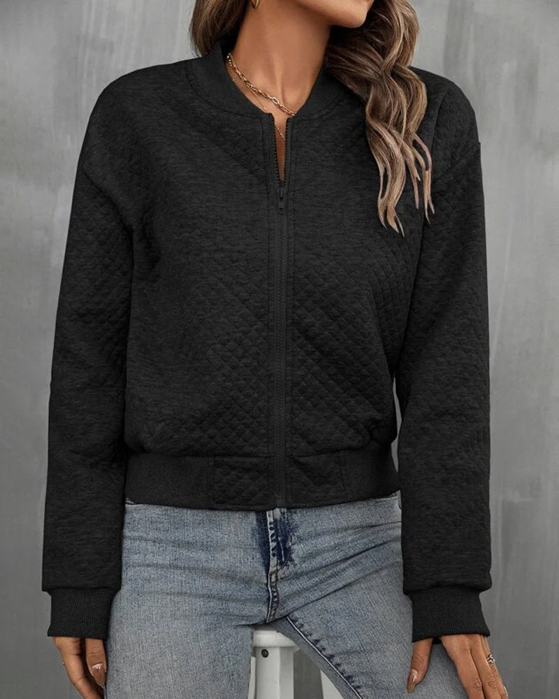 Women’s Quilted Jacket – Relaxed Fit – Zip Front – Ribbed Hem and Cuffs – Cropped Length