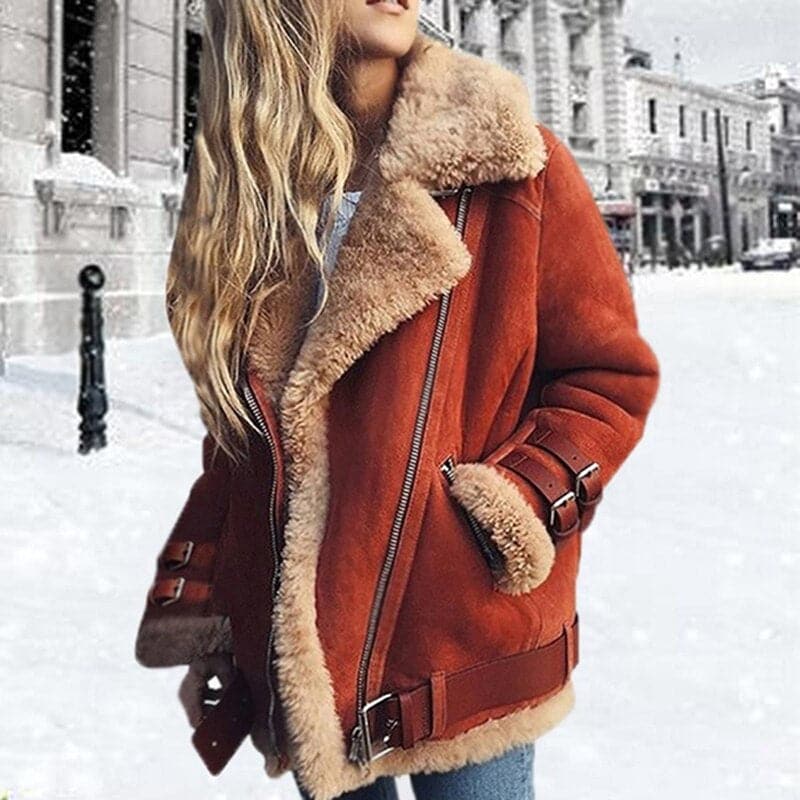 Women’s Aviator Jacket – Shearling Lined – Relaxed Fit – Buckle Trim – Zipper Front