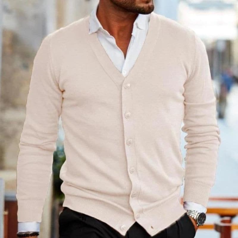 Men’s Cardigan – Soft Knit – V-Neck – Button Front – Regular Fit – Ribbed Trim