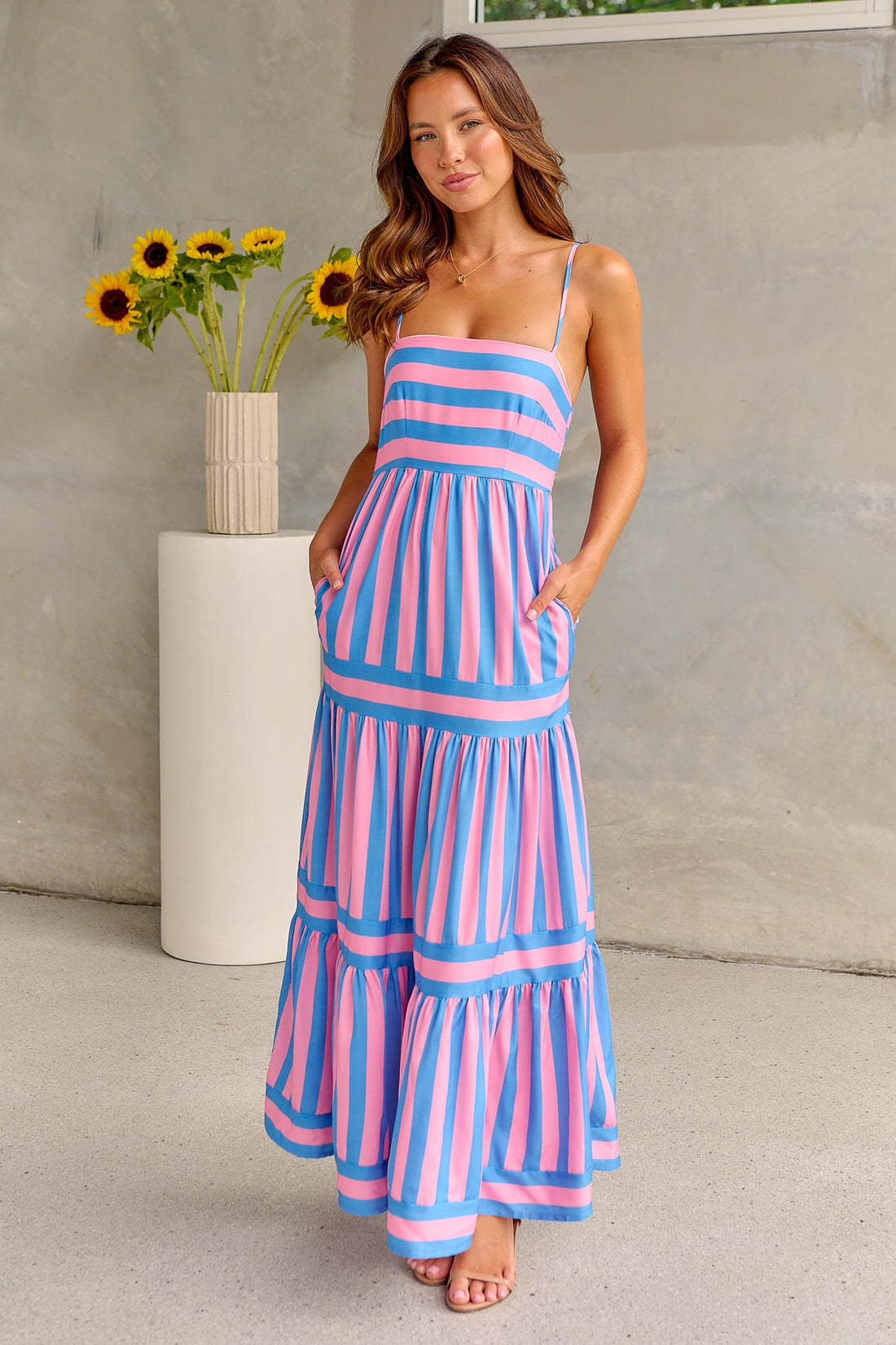 Striped Floral Maxi Dress