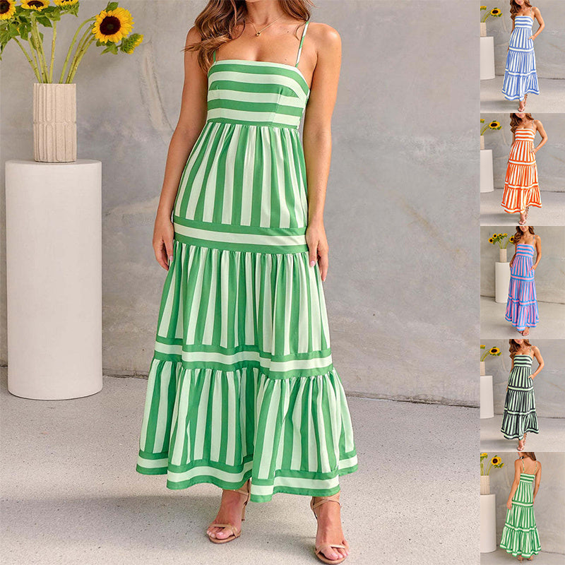 Striped Floral Maxi Dress