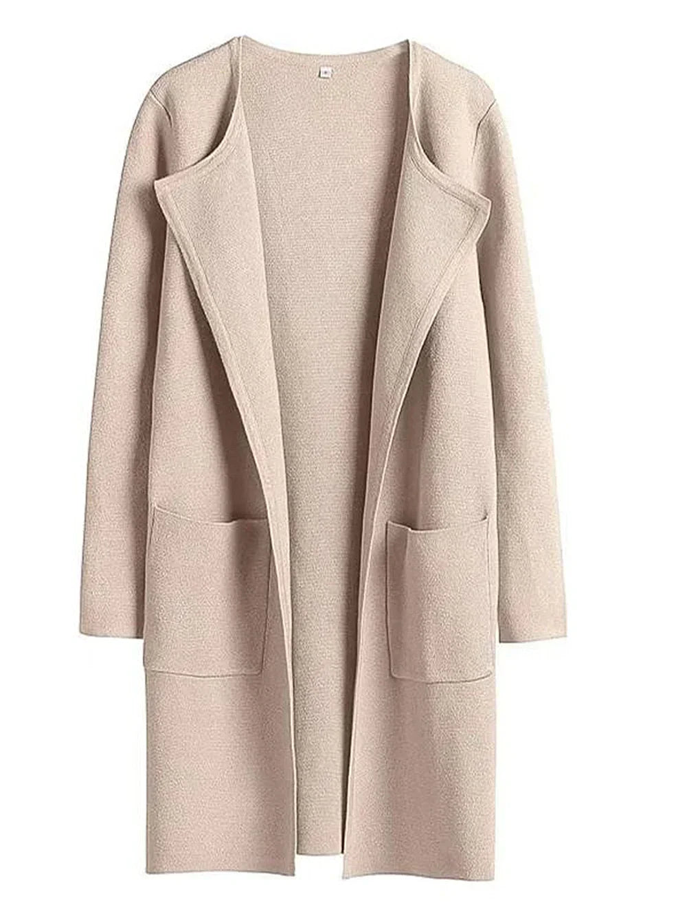 Women’s Knee-Length Coat – Wool Blend – Relaxed Fit – Open Front – Wide Lapel