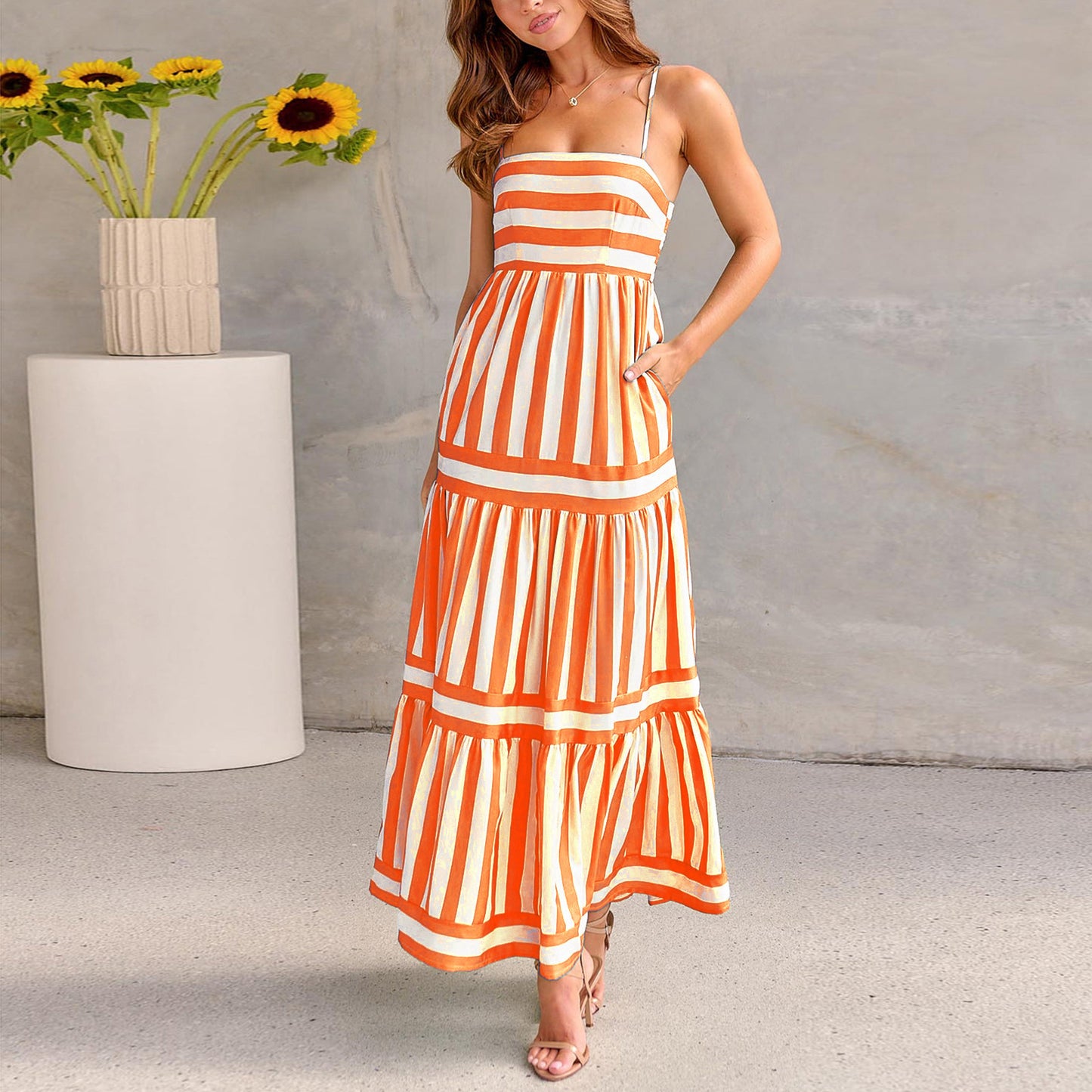 Striped Floral Maxi Dress