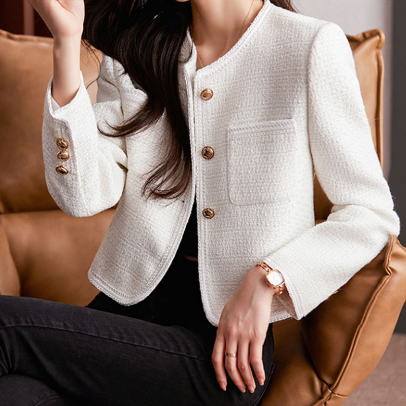 Women’s Blazer – Cropped Fit – Structured Tweed – Textured Finish – Chest Pocket
