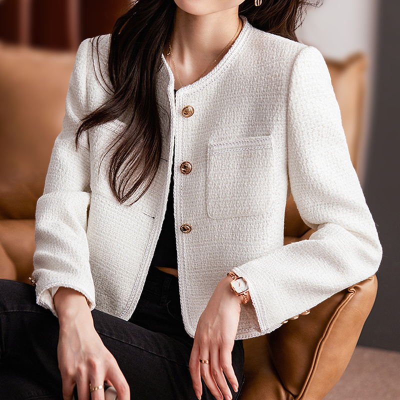 Women’s Blazer – Cropped Fit – Structured Tweed – Textured Finish – Chest Pocket