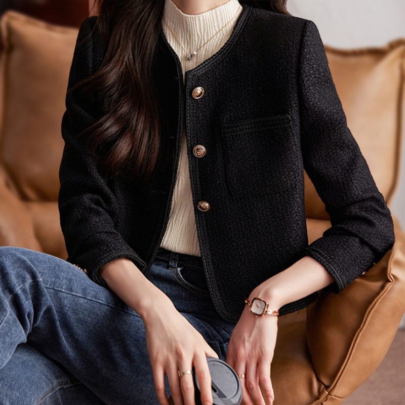 Women’s Blazer – Cropped Fit – Structured Tweed – Textured Finish – Chest Pocket