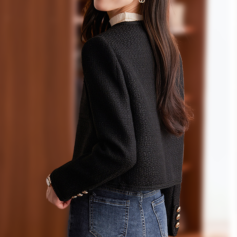 Women’s Blazer – Cropped Fit – Structured Tweed – Textured Finish – Chest Pocket