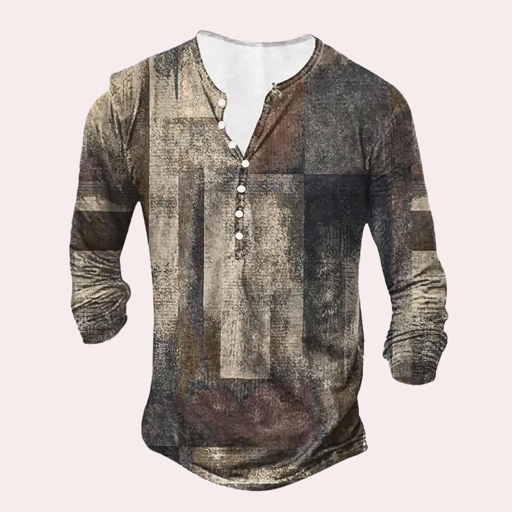 Men’s Sweater – Regular Fit – Cotton Blend – Patchwork Design – Button Neck – Elbow Patches