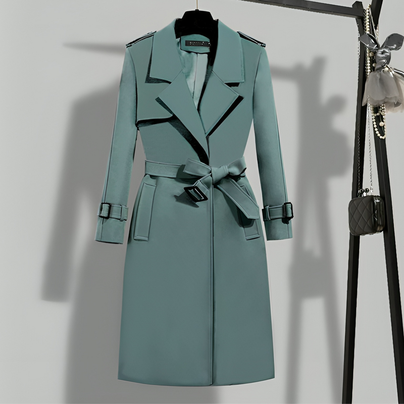 Women’s Trench Coat – Tailored Fit – Waist Belted – Notched Lapels – Cotton Blend