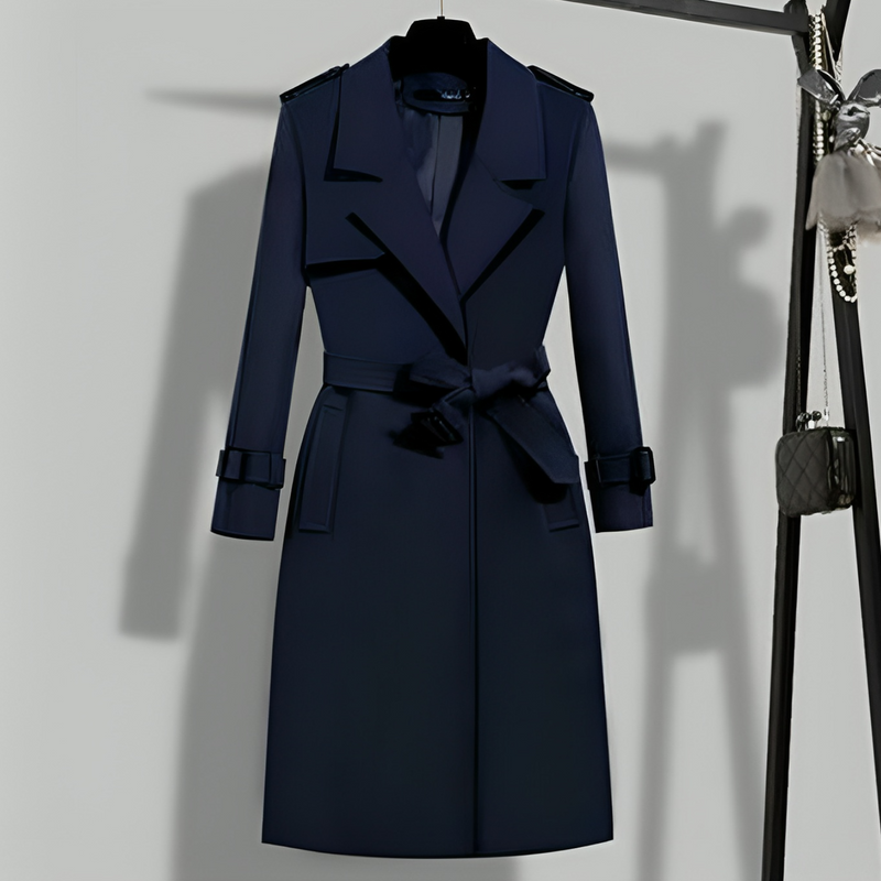 Women’s Trench Coat – Tailored Fit – Waist Belted – Notched Lapels – Cotton Blend