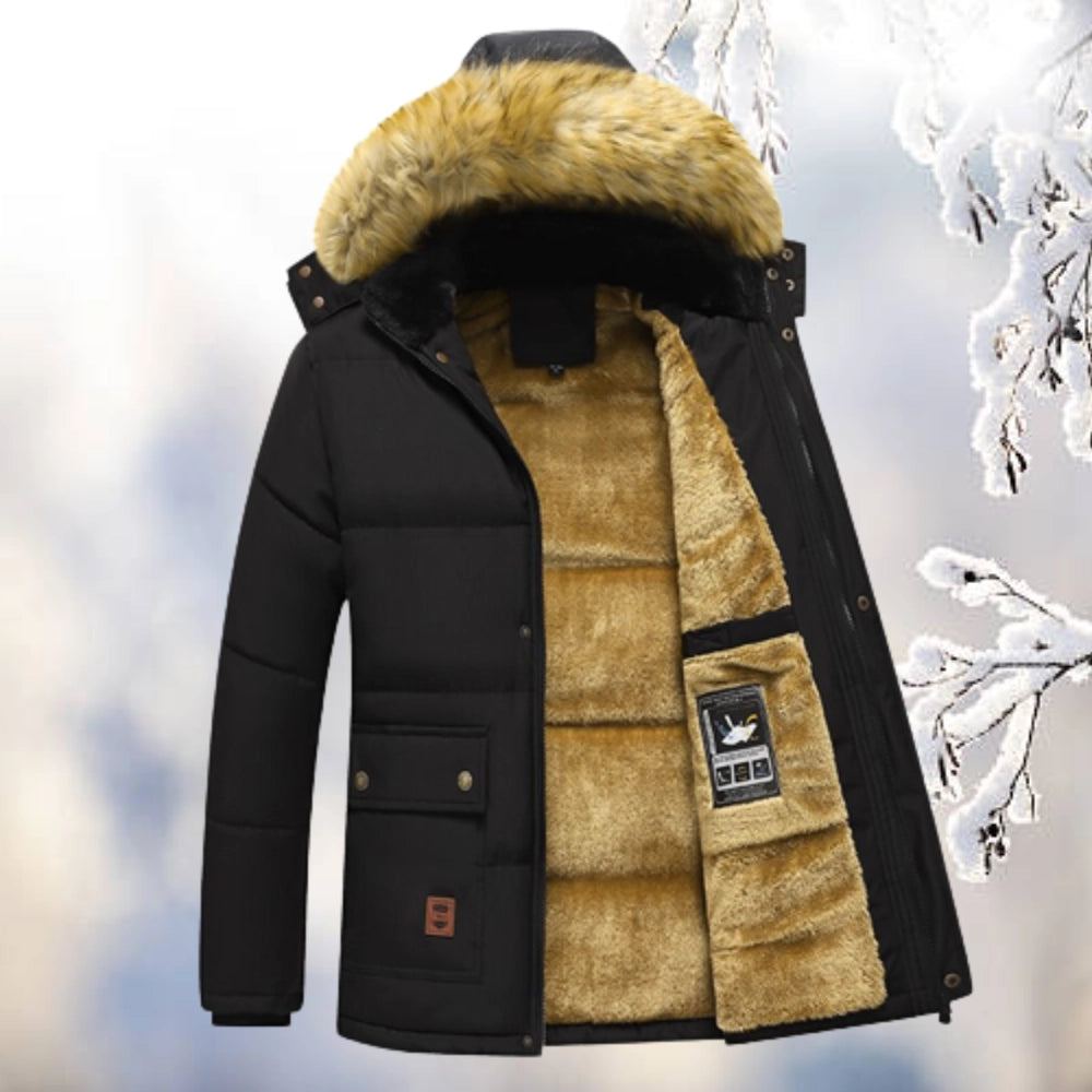 Men’s Parka Jacket – Quilted Insulation – Fleece Lining – Faux Fur Hood – Relaxed Fit