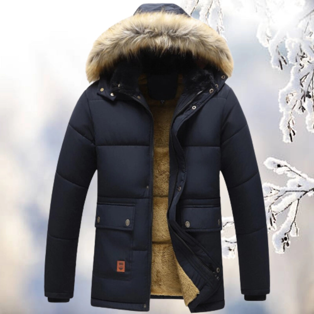 Men’s Parka Jacket – Quilted Insulation – Fleece Lining – Faux Fur Hood – Relaxed Fit