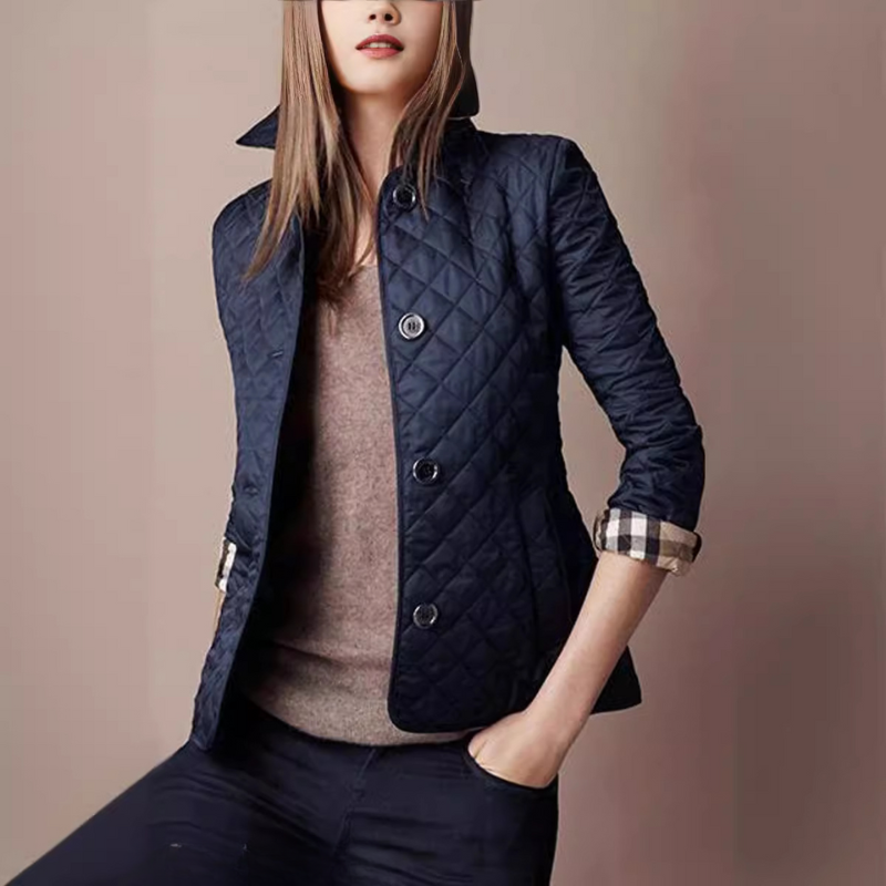 Women’s Quilted Jacket – Slim Fit – Diamond Stitch – Shirt Collar – Button Front