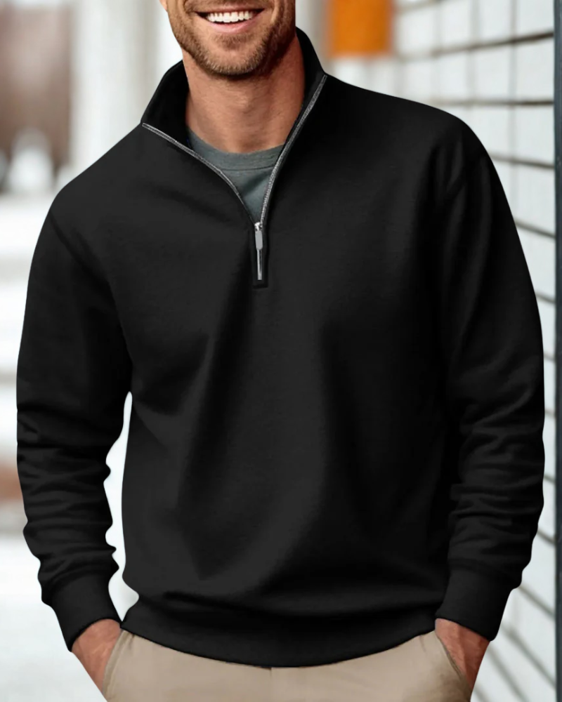 Men’s Half-Zip Pullover Sweatshirt – Soft Knit – Relaxed Fit – Ribbed Trim