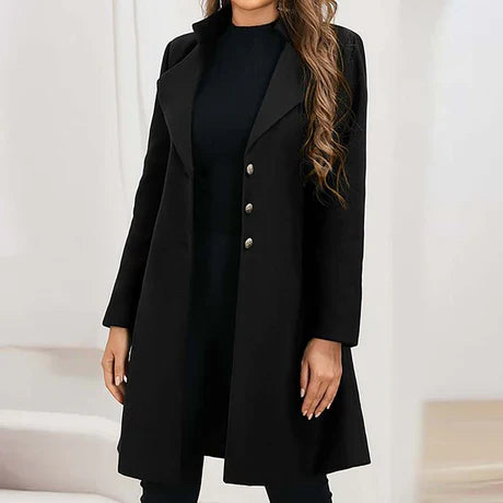 Women’s Wool Coat – Slim Fit – Notched Lapel – Double-Breasted Mid-Length Style