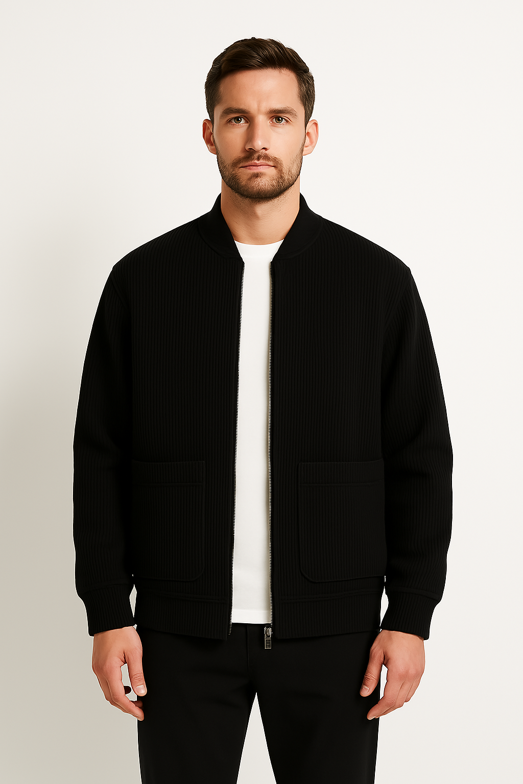 Men’s Corduroy Jacket – Relaxed Fit – V-Neck Zip Front – Ribbed Texture Casual Outerwear