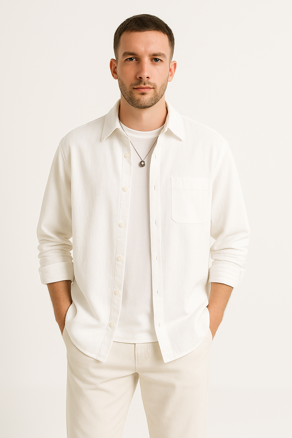 Men’s Button-Up Shirt – Waffle Knit – Oversized Fit – Long Sleeve – Casual Layer