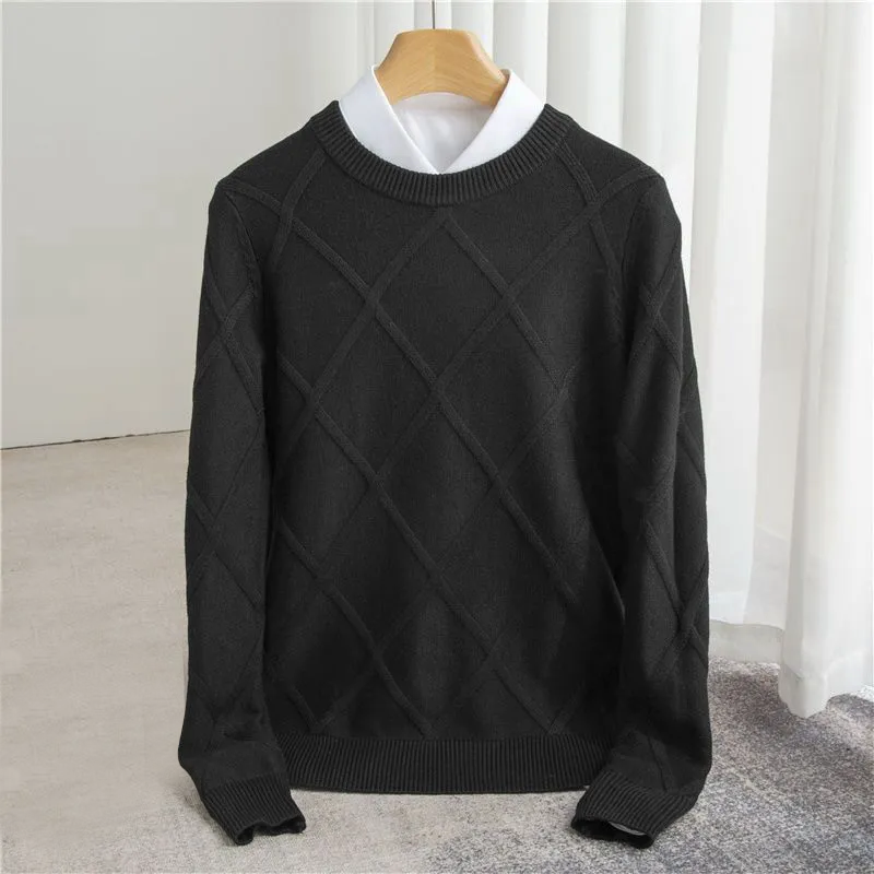Men’s Sweater – Wool Knit – Regular Fit – Ribbed Crew Neck – Textured Design
