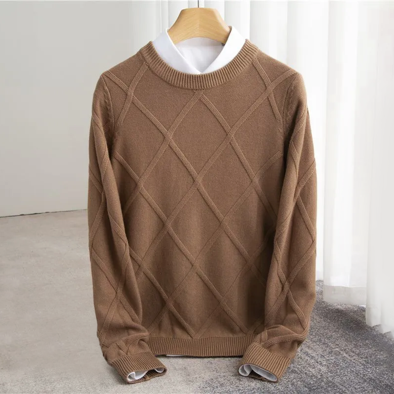 Men’s Sweater – Wool Knit – Regular Fit – Ribbed Crew Neck – Textured Design
