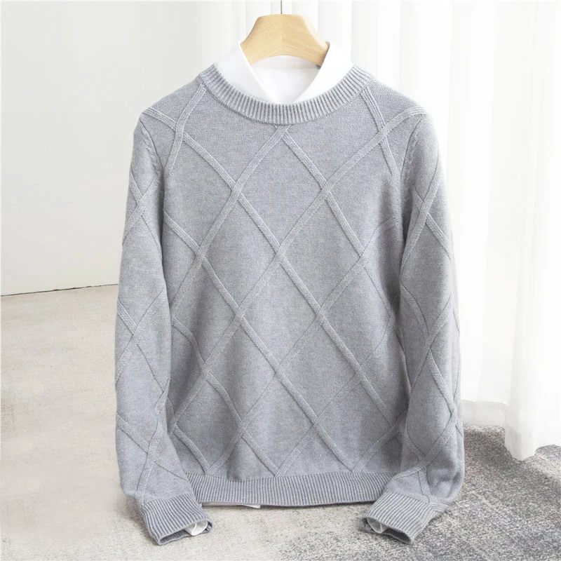 Men’s Sweater – Wool Knit – Regular Fit – Ribbed Crew Neck – Textured Design