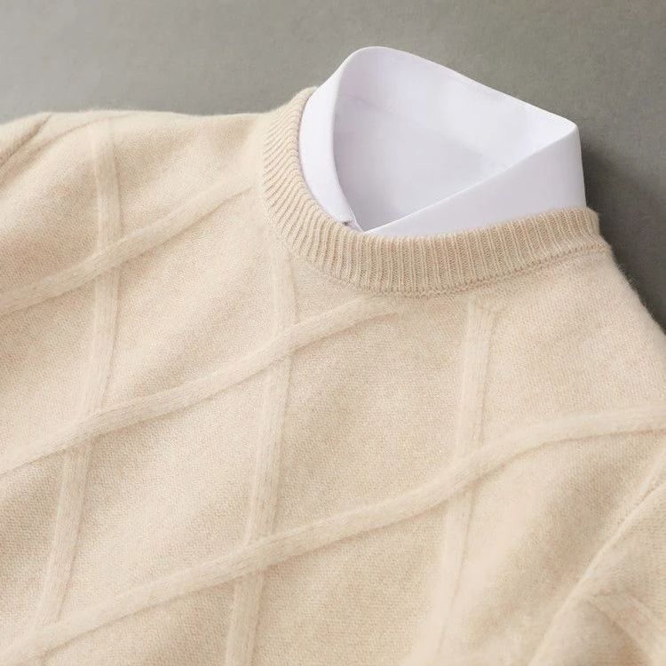 Men’s Sweater – Wool Knit – Regular Fit – Ribbed Crew Neck – Textured Design