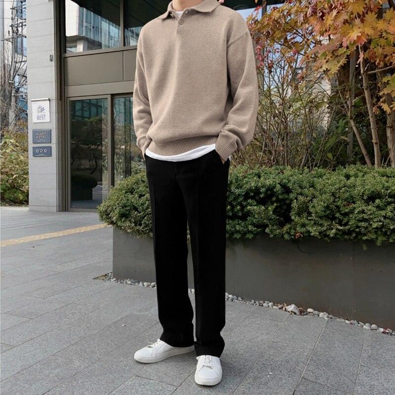 Men’s Polo Sweater – Relaxed Fit – Wool Blend – Buttoned Collar – Ribbed Trim