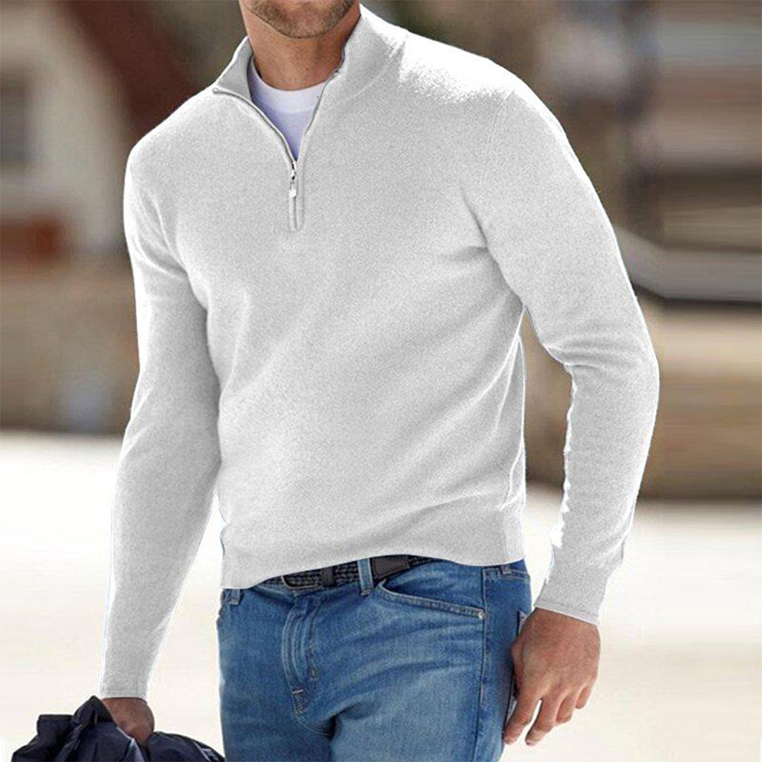 Men’s Sweatshirt – Slim Fit – Cotton Blend – Quarter Zip Stand Collar – Lightweight Casual Layer