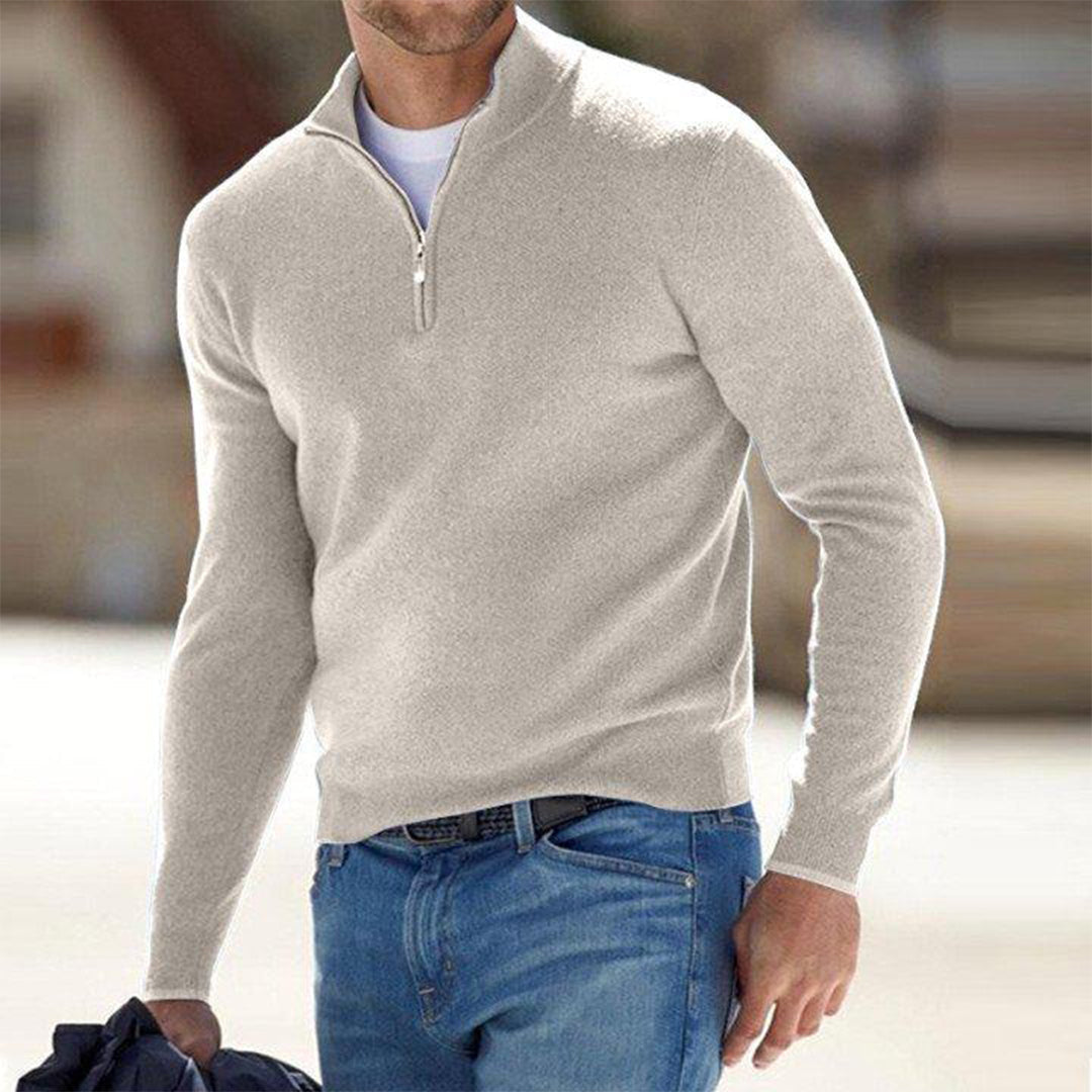 Men’s Sweatshirt – Slim Fit – Cotton Blend – Quarter Zip Stand Collar – Lightweight Casual Layer