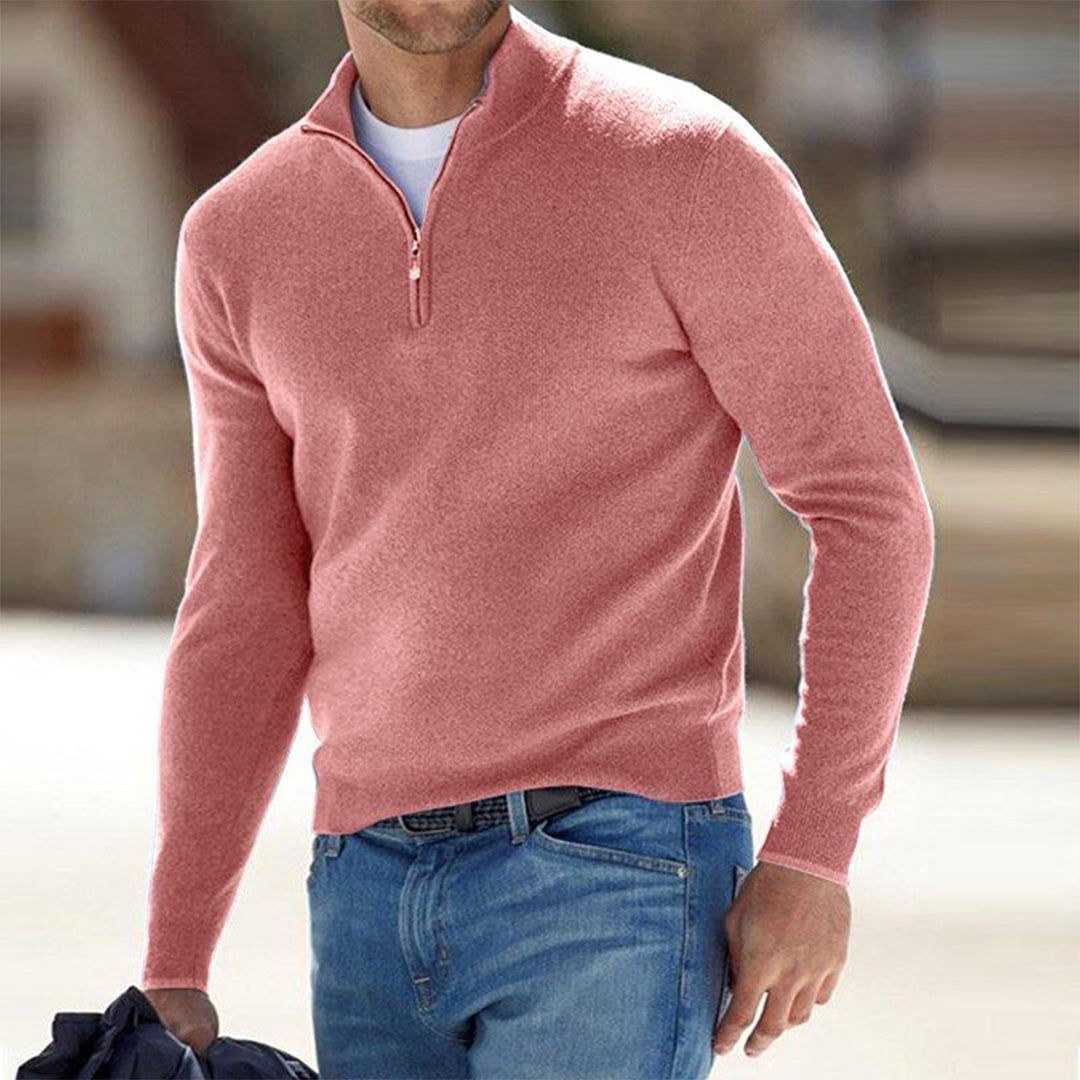 Men’s Sweatshirt – Slim Fit – Cotton Blend – Quarter Zip Stand Collar – Lightweight Casual Layer
