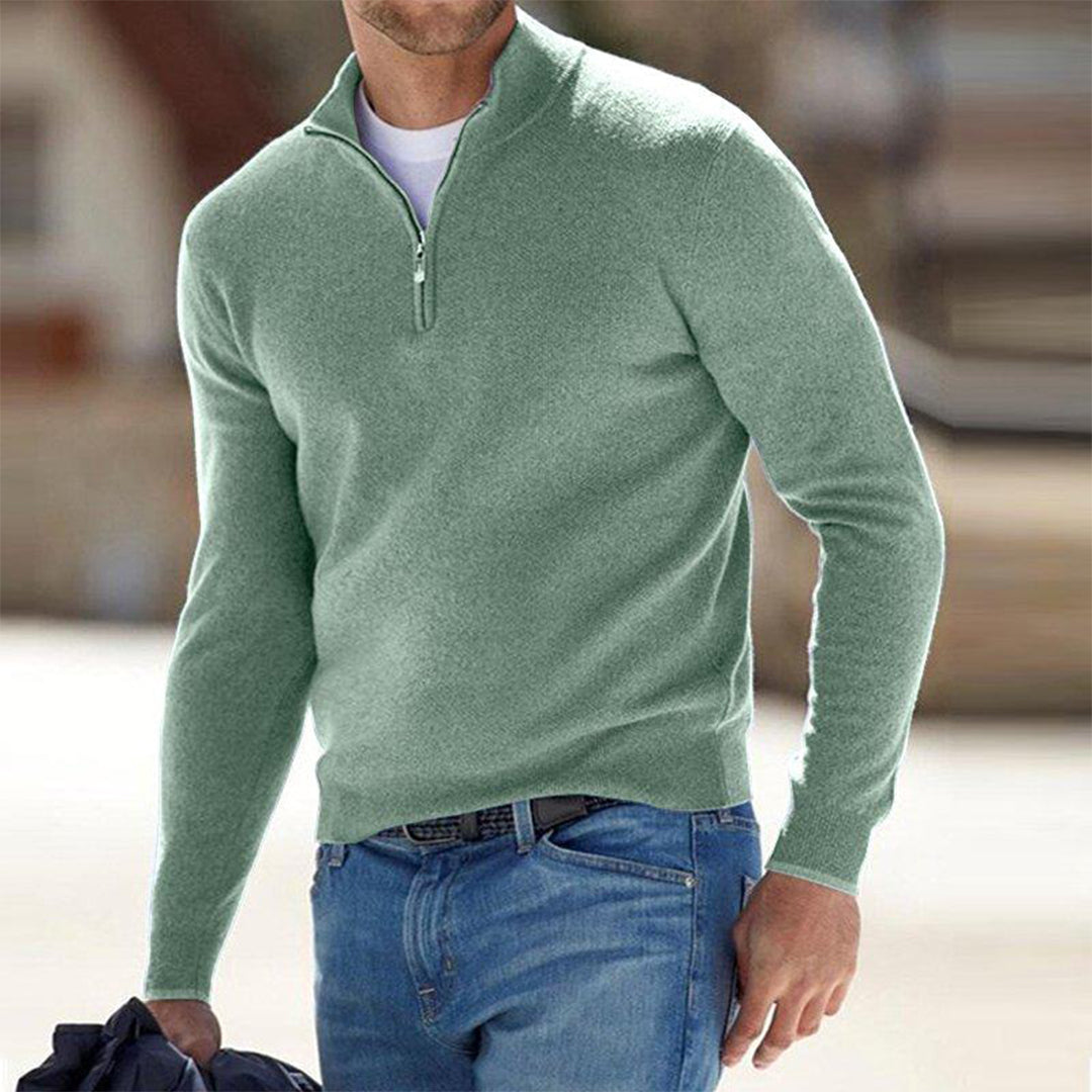Men’s Sweatshirt – Slim Fit – Cotton Blend – Quarter Zip Stand Collar – Lightweight Casual Layer