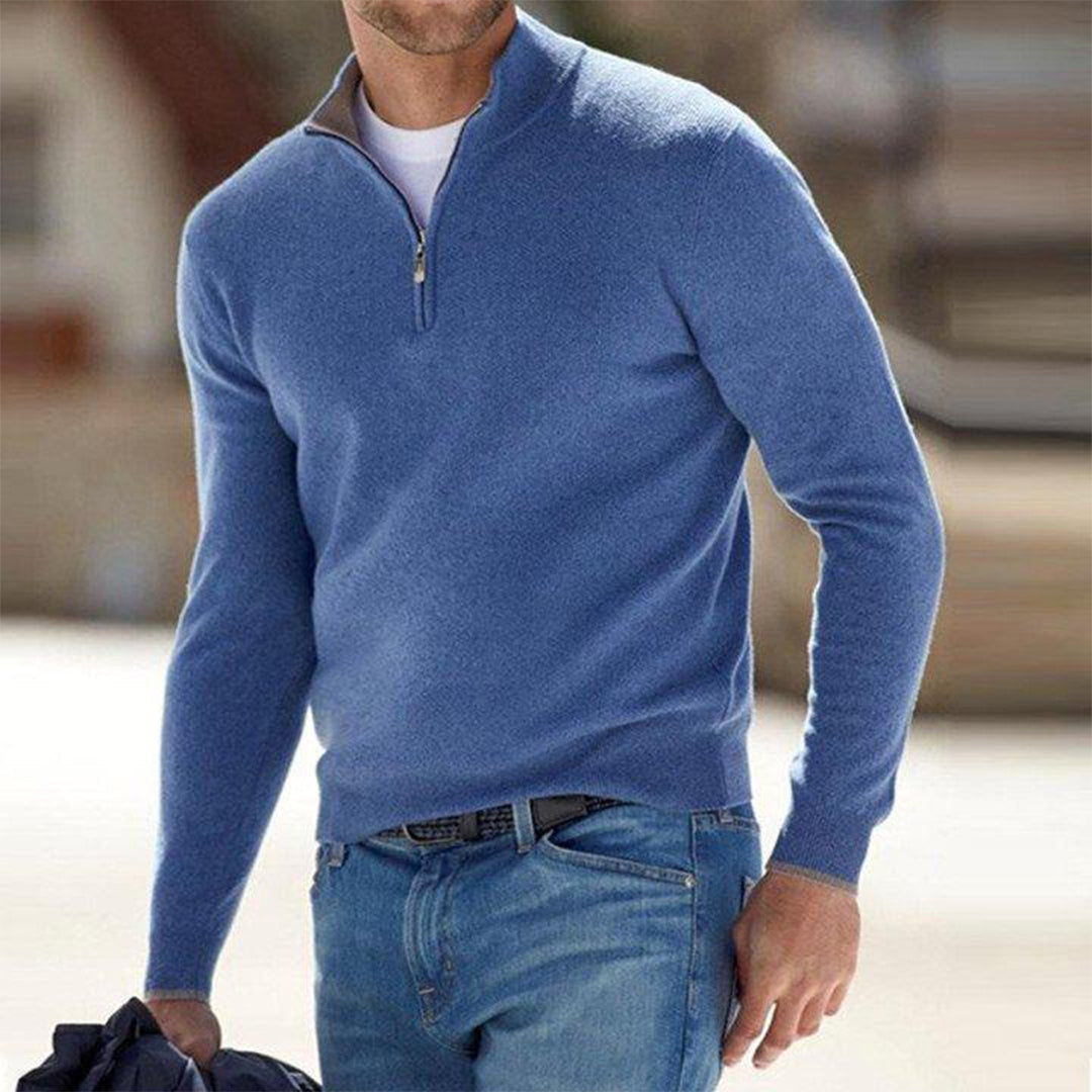 Men’s Sweatshirt – Slim Fit – Cotton Blend – Quarter Zip Stand Collar – Lightweight Casual Layer