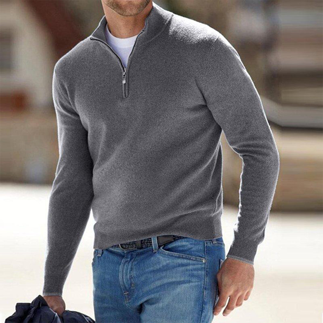 Men’s Sweatshirt – Slim Fit – Cotton Blend – Quarter Zip Stand Collar – Lightweight Casual Layer