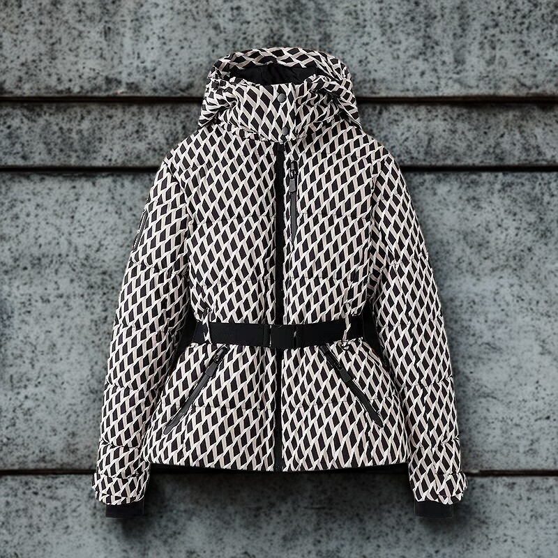 Women’s Puffer Jacket – Quilted Insulated – Hooded High Collar – Belted Waist Fit