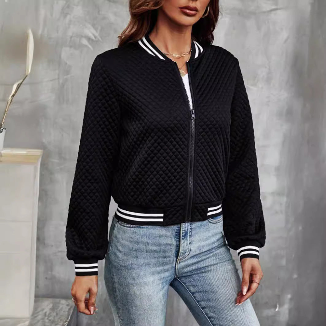 Women’s Bomber Jacket – Quilted Padded Design – Relaxed Fit – Ribbed Trim – Zipper Closure
