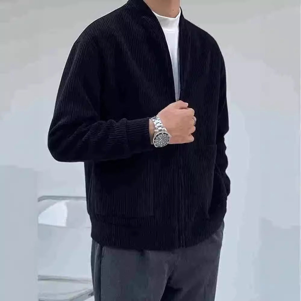 Men’s Corduroy Jacket – Relaxed Fit – V-Neck Zip Front – Ribbed Texture Casual Outerwear