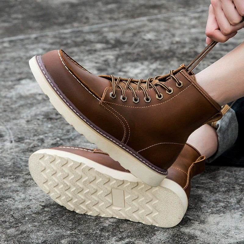 Men’s Ankle Boots – Leather – Lace-Up – Moc-Toe – Padded Collar – Durable Sole