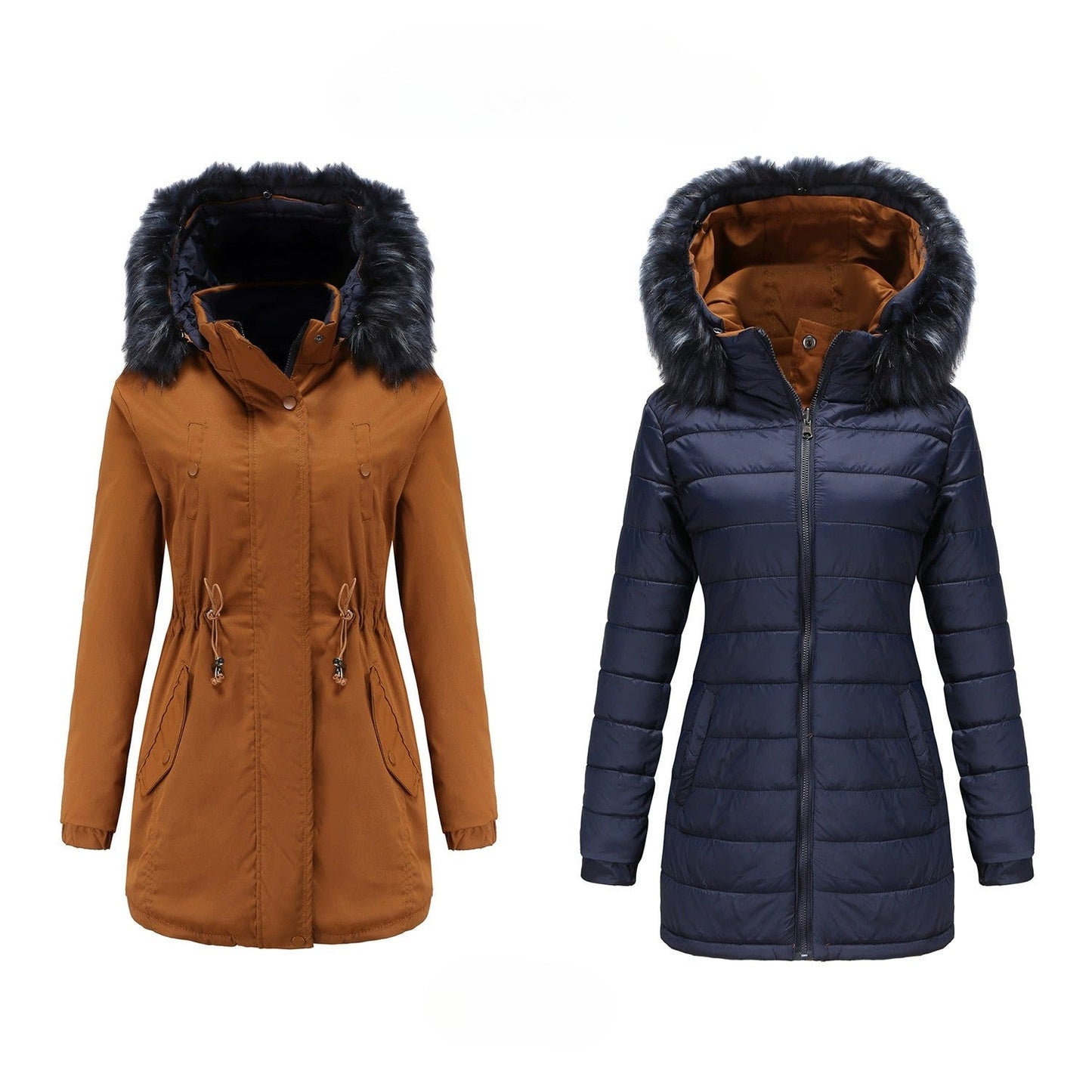 Women’s Parka Jacket – Tailored Fit – Faux Fur Hood – Water-Resistant – Mid-Thigh Length