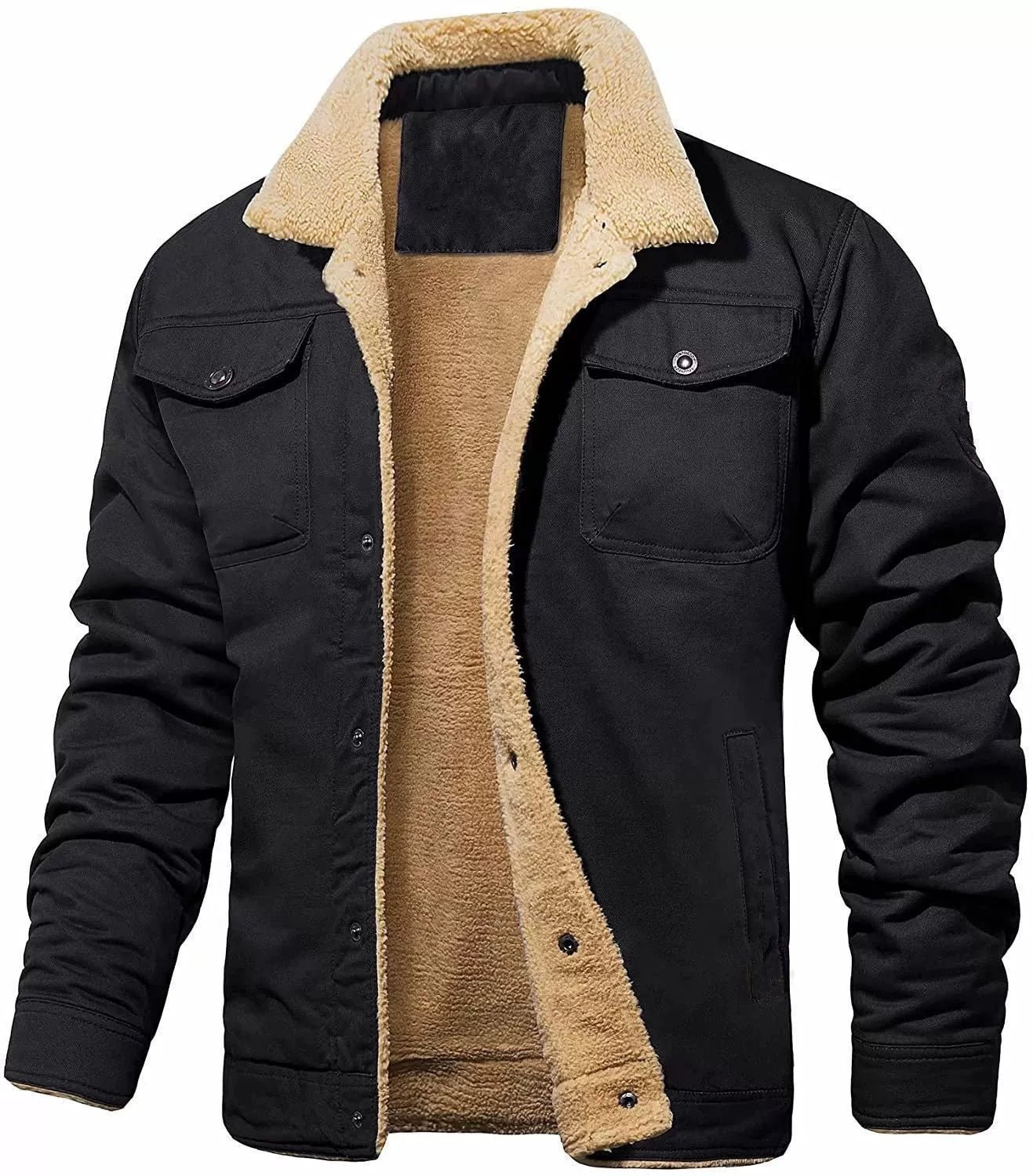 Men’s Utility Jacket – Relaxed Fit – Sherpa Lined – Snap Button Front – Chest Pockets