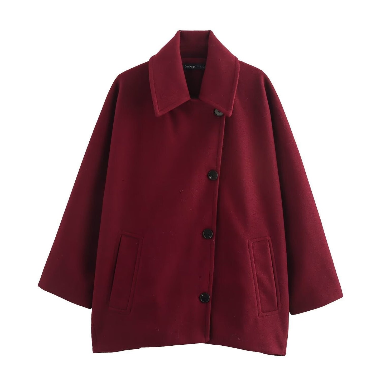 Women’s Wool Jacket – Oversized Fit – Wide Collar – Button Front Medium Length