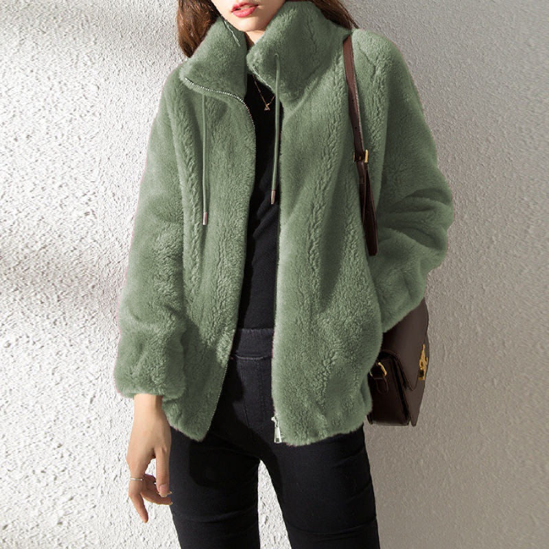 Women’s Jacket – Plush Fleece – Relaxed Fit – Zip Front – Stand Collar – Side Pockets