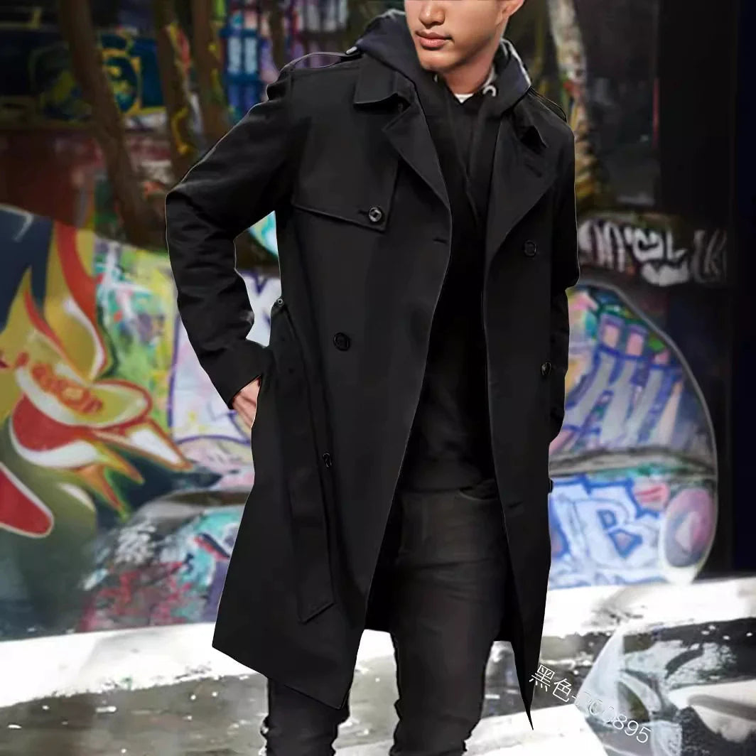 Men’s Trench Coat – Regular Fit – Double-Breasted – Cotton Blend – Storm Flap – Mid-Thigh Length