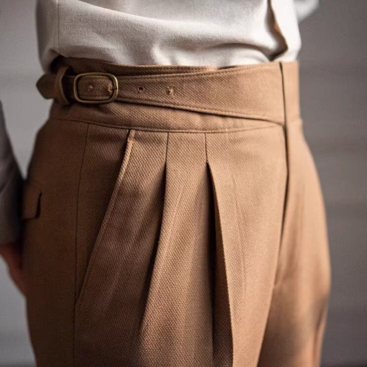 Men’s Dress Pants – Tailored Fit – High Waist – Straight Leg – Pleated Front Wool Blend